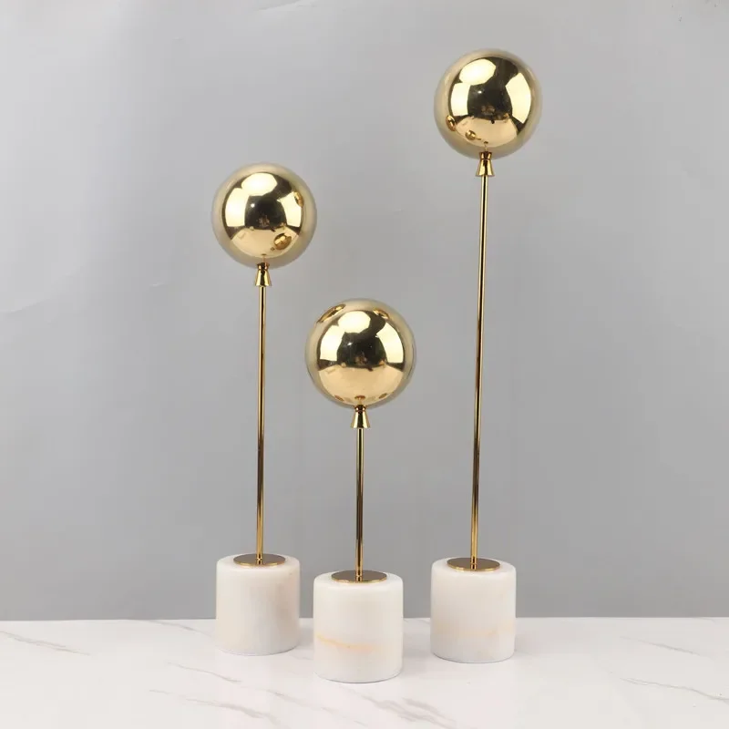 Sleek Metal Balloon Sculpture, Solid Marble Base, Desk Interior Ornaments for Room Styling Decor