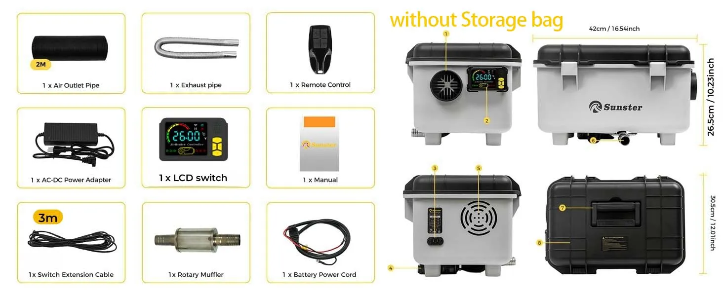 8KW 12V/24V/230V Tragbarer Werkzeugkasten-Diesel-Luftheizer mit automatischem Start & Stopp/LCD/Fernbedienung für Wohnmobile – Detail 10