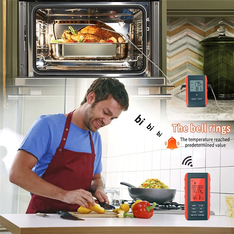 AY03-BBQ مراقبة درجة الحرارة المزدوجة HD HTN شاشة عرض خلفية رقمية برتقالية للشواء في الهواء الطلق