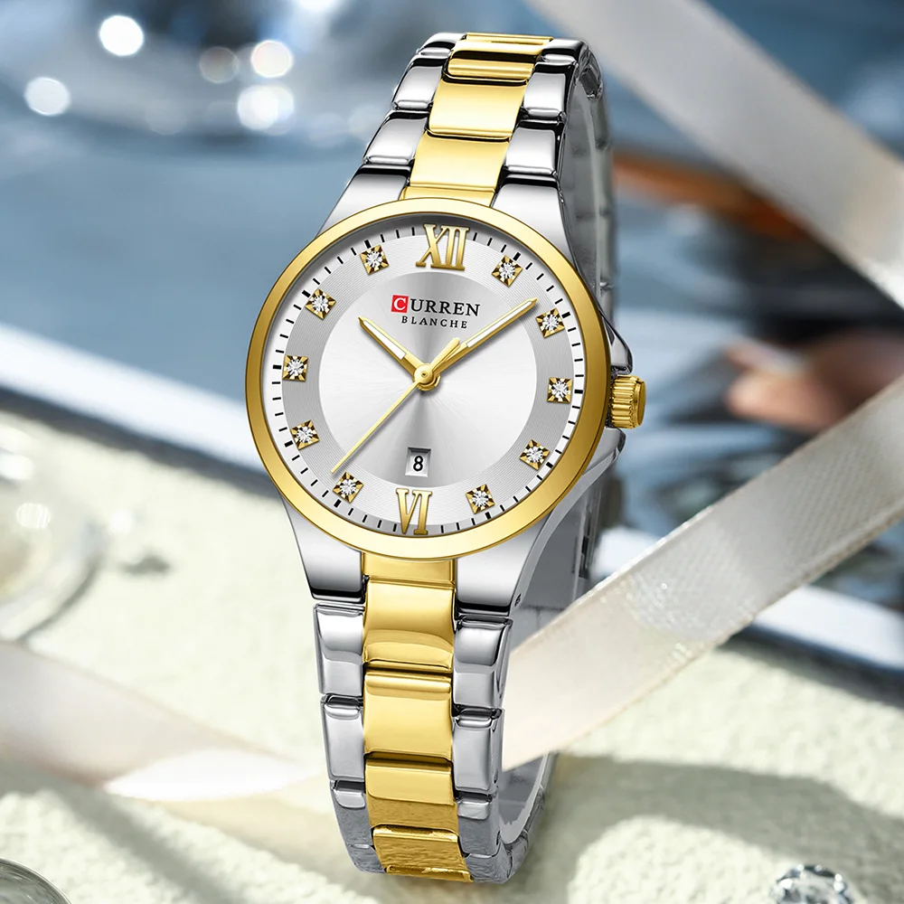 CURREN Womens Watch Classic Dress Number Female Watches for Ladies Analog Stainless Steel Waterproof Luminous Day Date