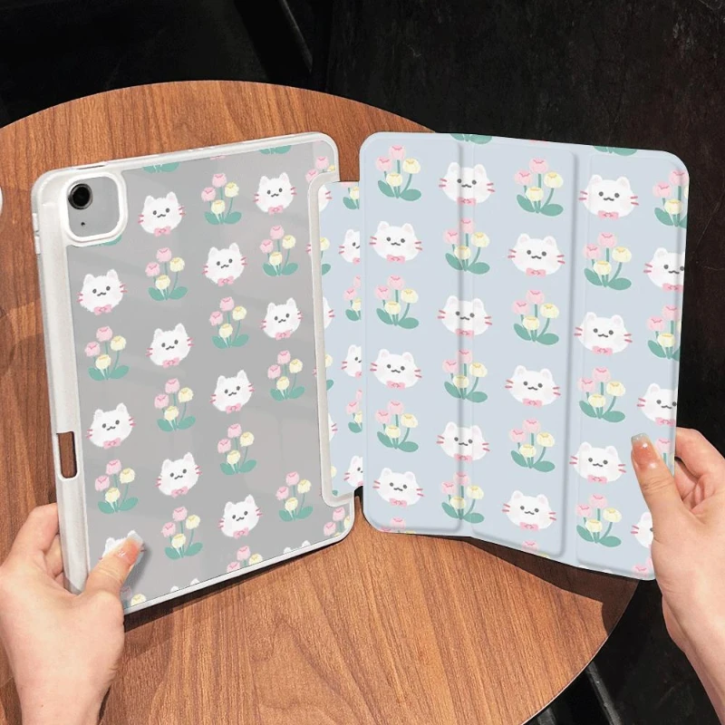 Tablet Case for IPad 5th Generation 9.7 Inch 10.2 9th 8th 7th IPad Air 4 10.9 2020 Air 5 Ipad Mini6 8.3 Simple Flower Kitten