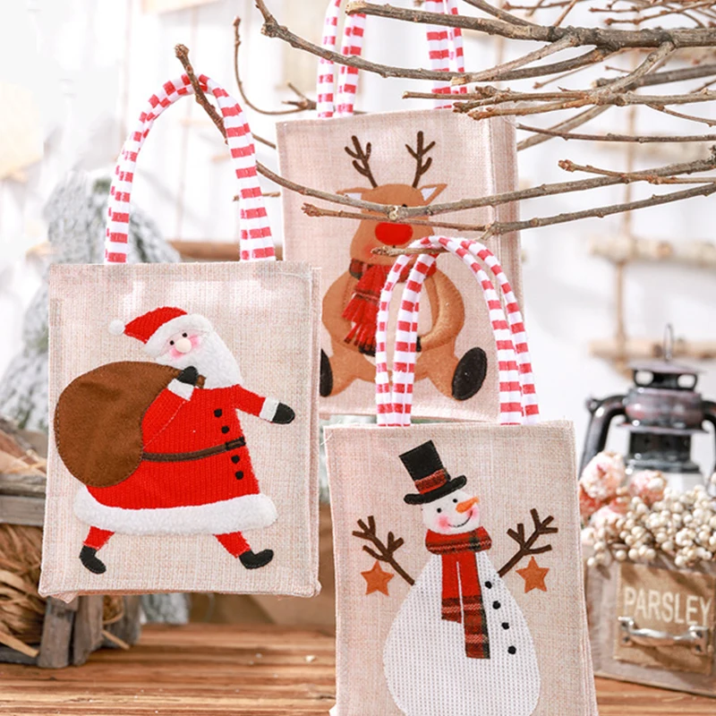 

Рождественская парусиновая сумка, подарок, очаровательный снеговик, вечерние сувениры, сумка для хранения конфет, праздничная упаковка, рождественские сумки для детей