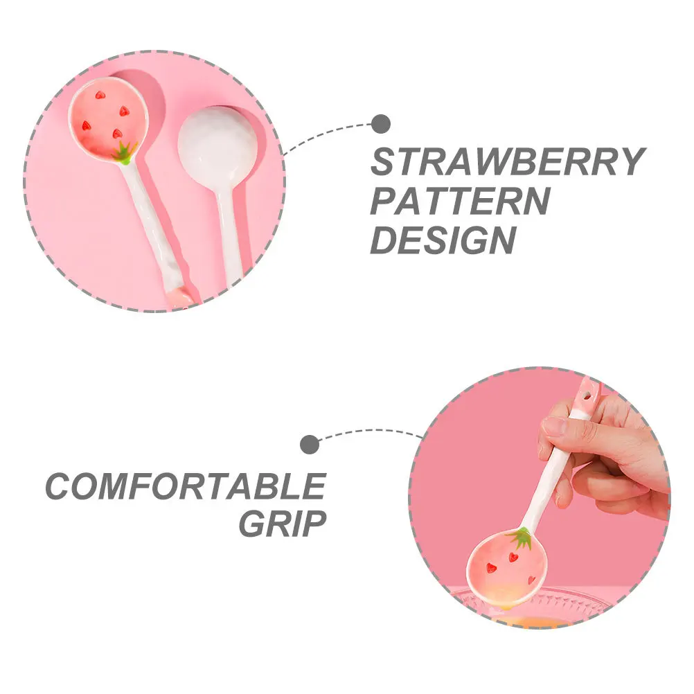 

2Pcs Strawberry Ceramic Soup Spoons Cute Dinner Spoons for Ramen and Daily Food Serving Kitchen Utensils Spoon