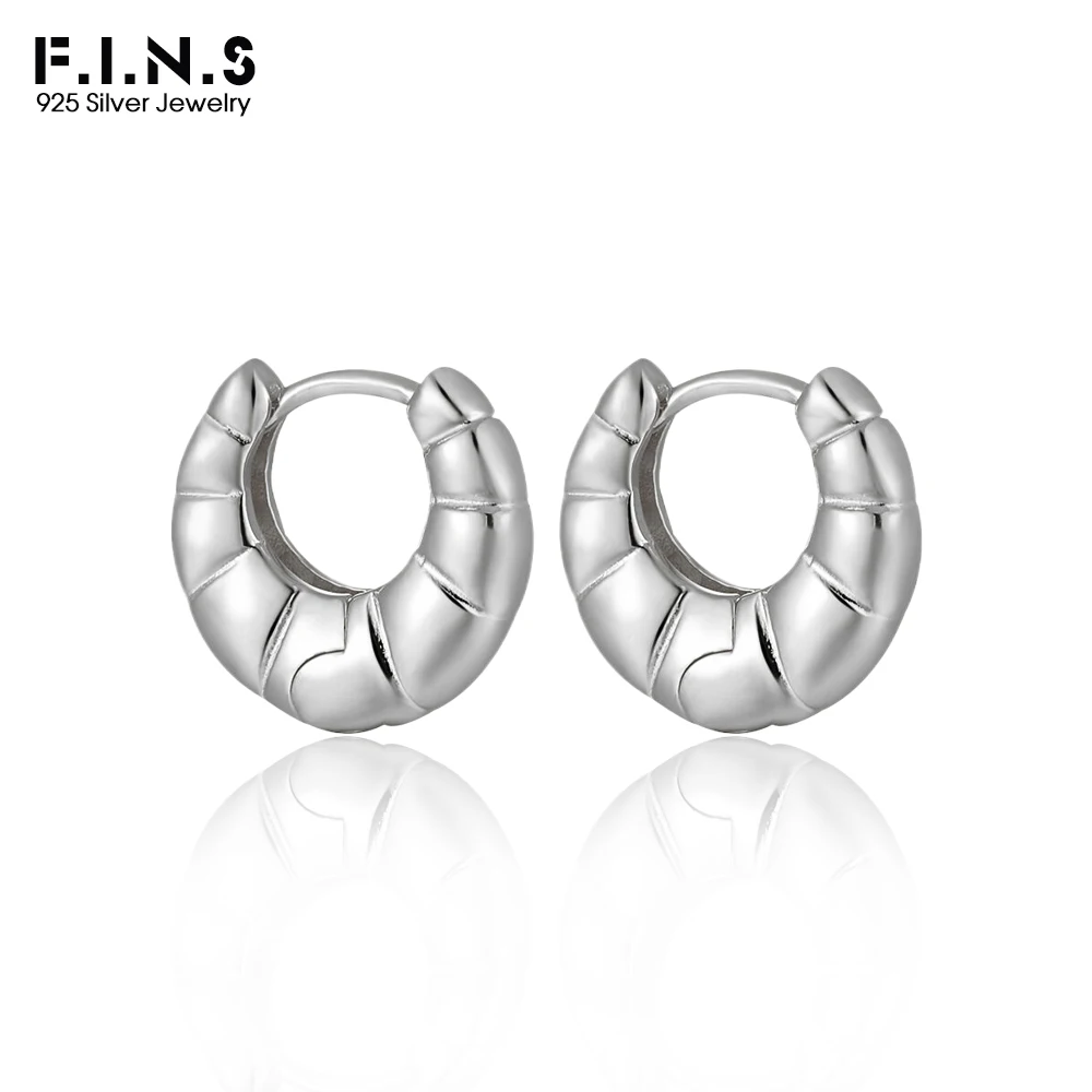

F.I.N.S Original Minimalist Croissant Round S925 Sterling Silver Ear Buckle Geometric Glossy Piercing Circle Hoop Huggies Jewels