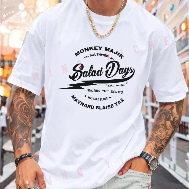 MONKEY MAJIK Letter Print Motorcycle T-Shirt Men Hip Hop Streetwear Unisex Casual Fashionable Short Sleeve Tops