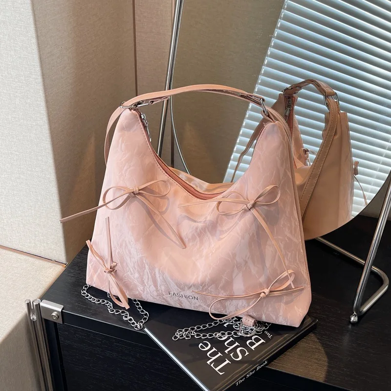 

Small Gentle Fashion Texture Bow Shoulder Bag Woman Bag Spring New Personality Shoulder Tote Bag Woman