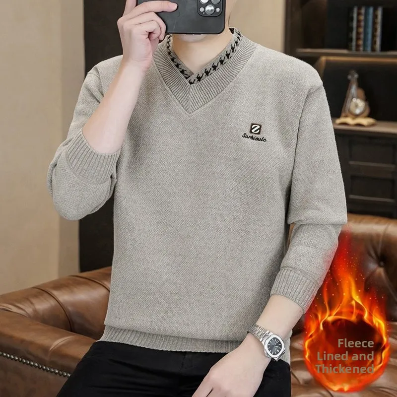 

Men's Casual Thiened V-Ne Knitwear Sweater Inner Wear Autumn Winter Sle Simple Faion Versatile Soft Polyester Fiber