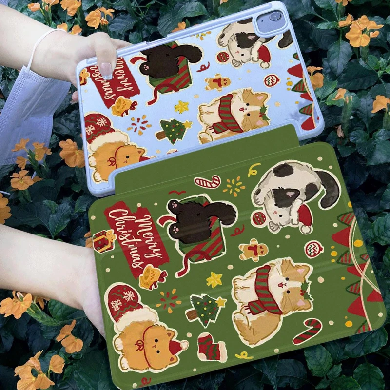 Cover Pencil Holder Funda for IPad Air 6 Case IPad 10th Gen Air 5th 4th 10.9 2020 Pro 11 IPad 10.2 7th 9th 8th Christmas Cat