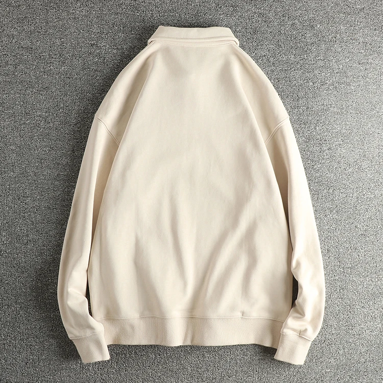 Autumn New American Retro Long-sleeved Turn-down Collar Solid Color Hoodies Men's Fashion Simple 87% Cotton Washed Casual Sport