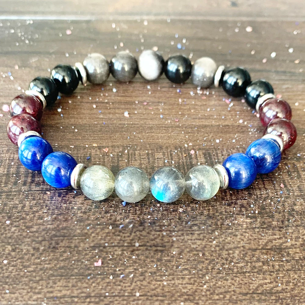 MG1411 AAA Grade Kyanite Bracelet Black Tourmaline Garnet Mala Bracelet Labradorite Silver Obsidian Yoga Energy Jewlelry