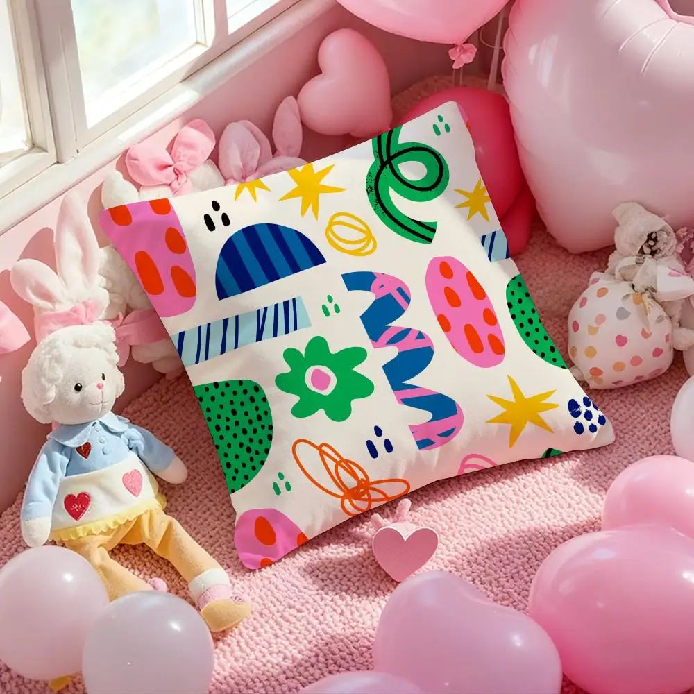 Colorful Cute Smiley Face Pillow Cover Abstract Cartoon Print Cushion Cover Kids Room Sofa Home Decoration