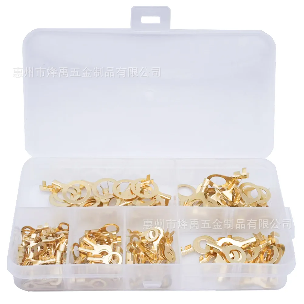 150PCS Non-insulated O-Type Ring Crimp Terminals Kit Brass Cable Lugs Round Wire Connectors Assortment Box for Electrical Wiring