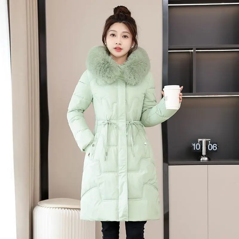 Parkas Warm Casual Parka Jacket 2025 New Winter Coat Women Overcoat Fur Collar Hooded Thick Black Khaki Snow Outerwear