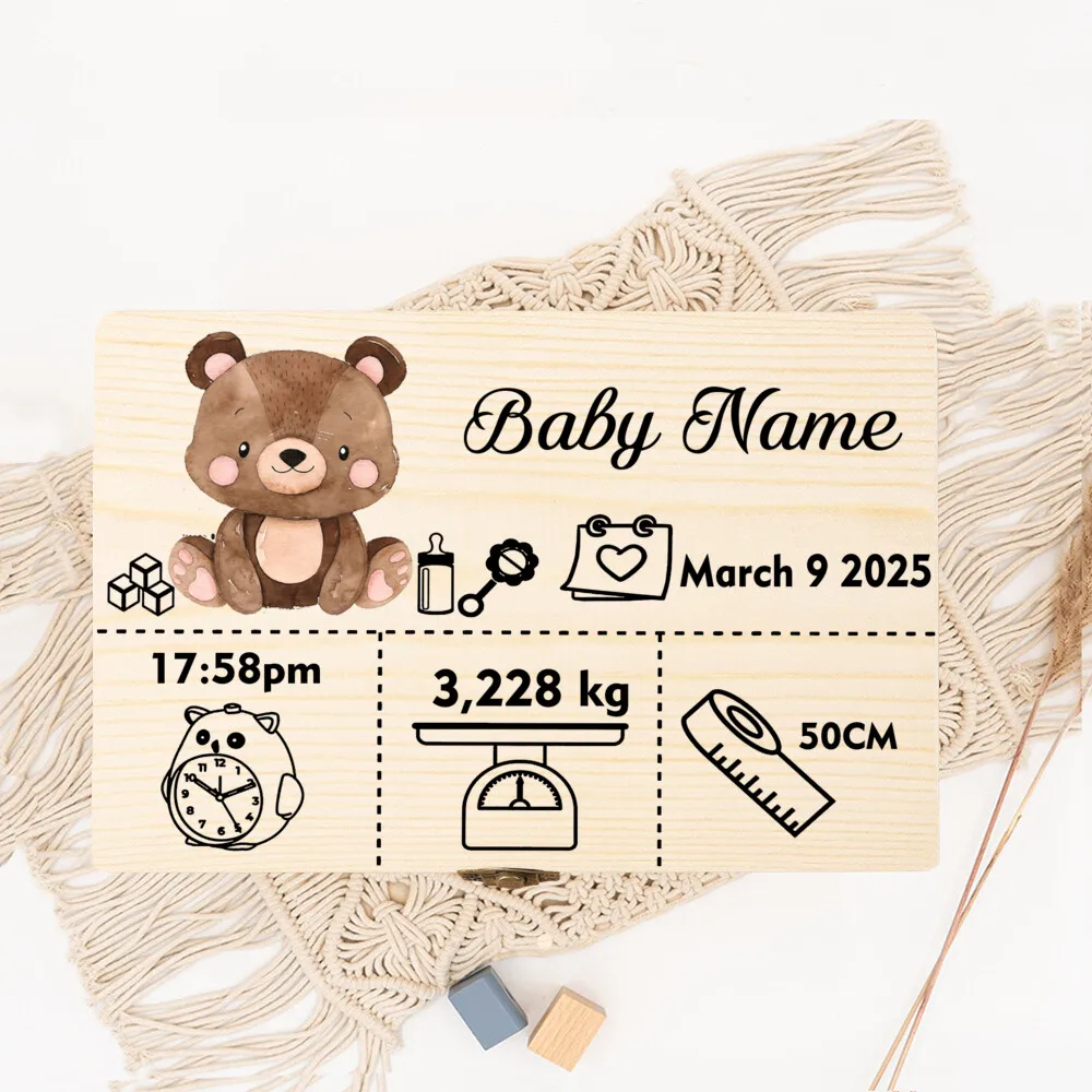 Bonita caja de almacenamiento de animales del bosque con nombre, caja de recuerdos de madera, Idea de regalo para bautismo o nacimiento, recuerdo personalizado para bebé