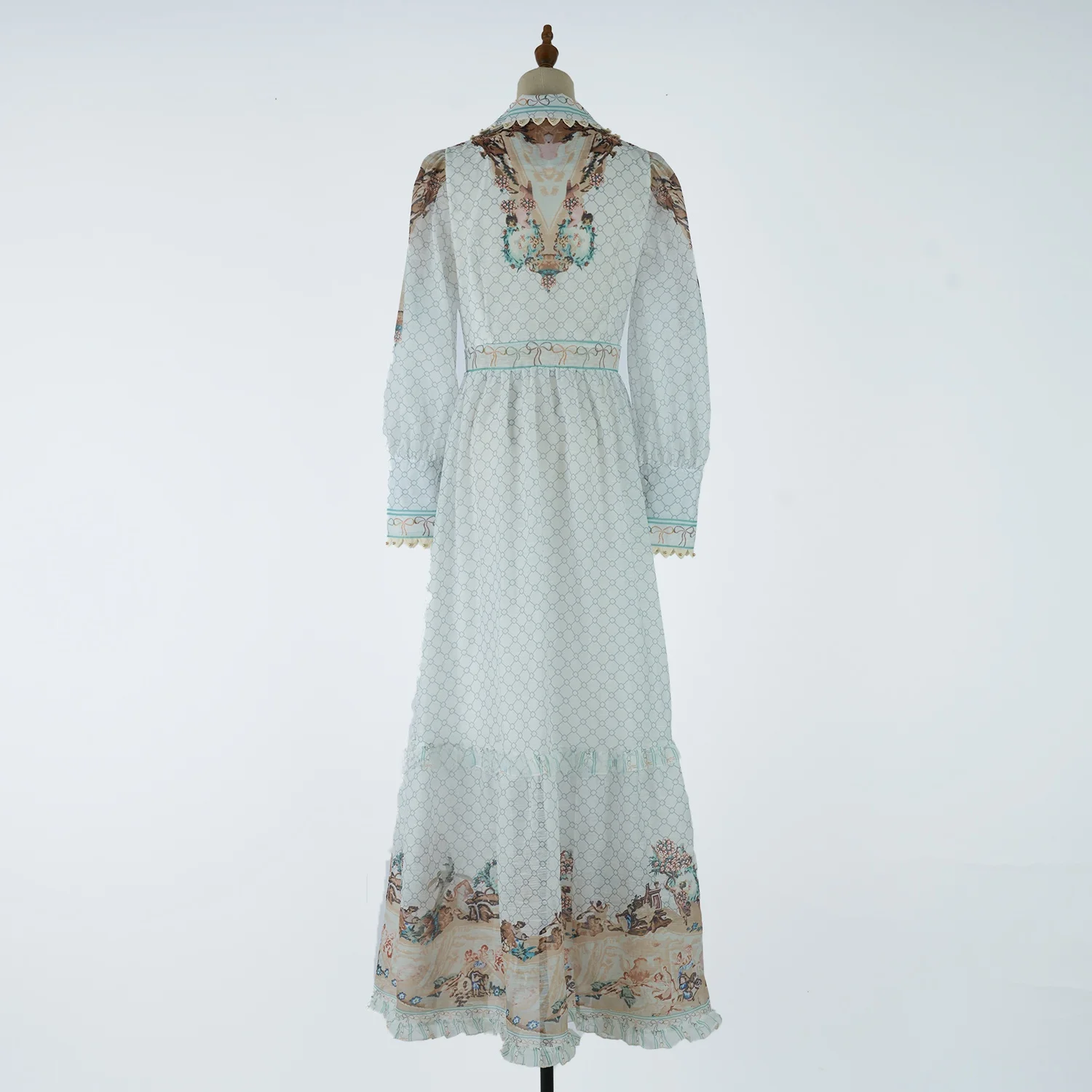 2026 Nuevo vestido vintage Court Sle largo con estampado de Sve V-Ne y hombreras que se abren la cintura Corte A Dr Ropa casual