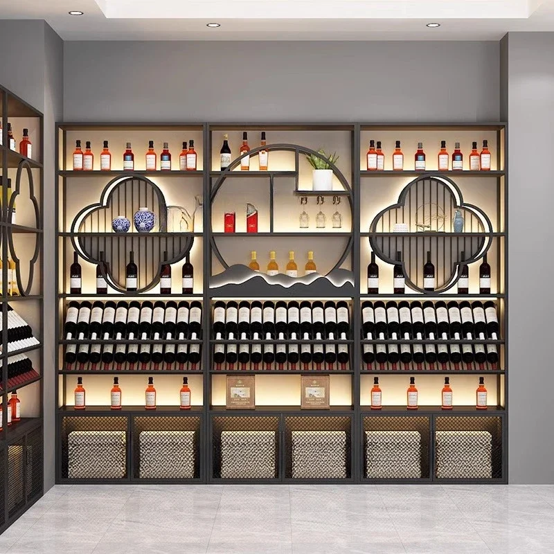 كابينة النبيذ الصينية الجديدة الفاخرة الخفيفة inet re d w ine Baijiu عرض المقصورة والأرضية ra ck الحديد المطاوع #2