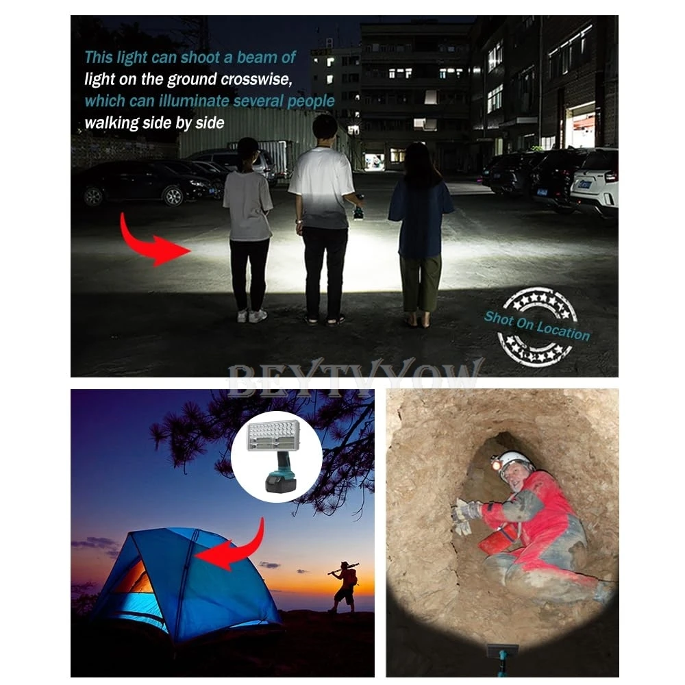 Projecteur LED sans fil 40W 4200LM, Compatible avec batterie Makita 18V, lampes de poche, lampe de travail avec USB 5V 2,1a