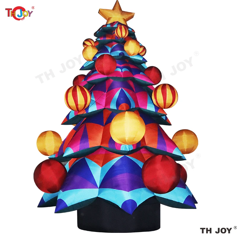 Albero di Natale gonfiabile gigante all'aperto da 40 piedi con palline multicolori e stelle Decorazione per feste Palloncino gonfiabile per alberi di Natale