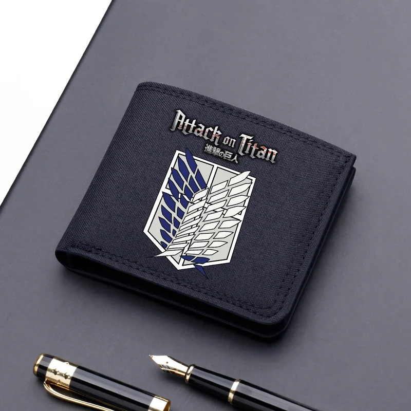 Attack on Titan Canvas Wallet Men Short Folding Purse Japanese Anime Card Holder Coin Case Fashion Wings of Freedom Wallets Gift