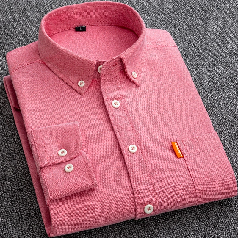 قمصان أكسفورد رجالية قطن 100% بأكمام طويلة بلون سادة وياقة مقلوبة ملابس رجالية يومية مناسبة بأزرار سفلية قميص أبيض #4