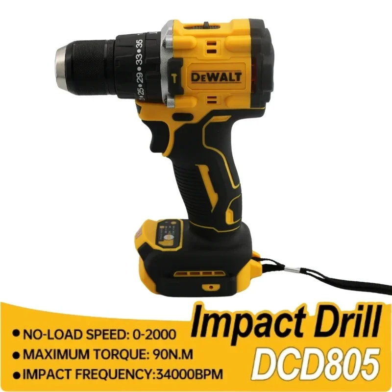 Dewalt 무선 임팩트 드릴, 브러시리스 임팩트 드릴, 드라이버 키트 도구, 충전식 전동 공구, 2300RPM 렌치, 20V DCD805 