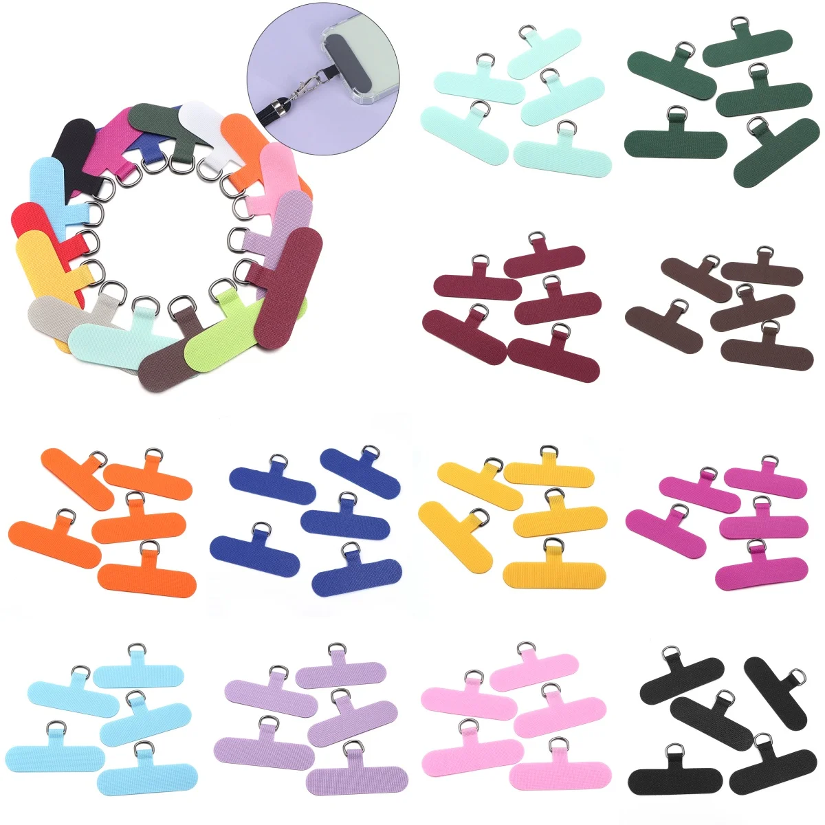 5pcs Phone Lanyard Detachable Oxford Metal Ring Clip Anti-lost Lanyard Strap Hang Cord Tether Tab DIY Phone Chains Connectors