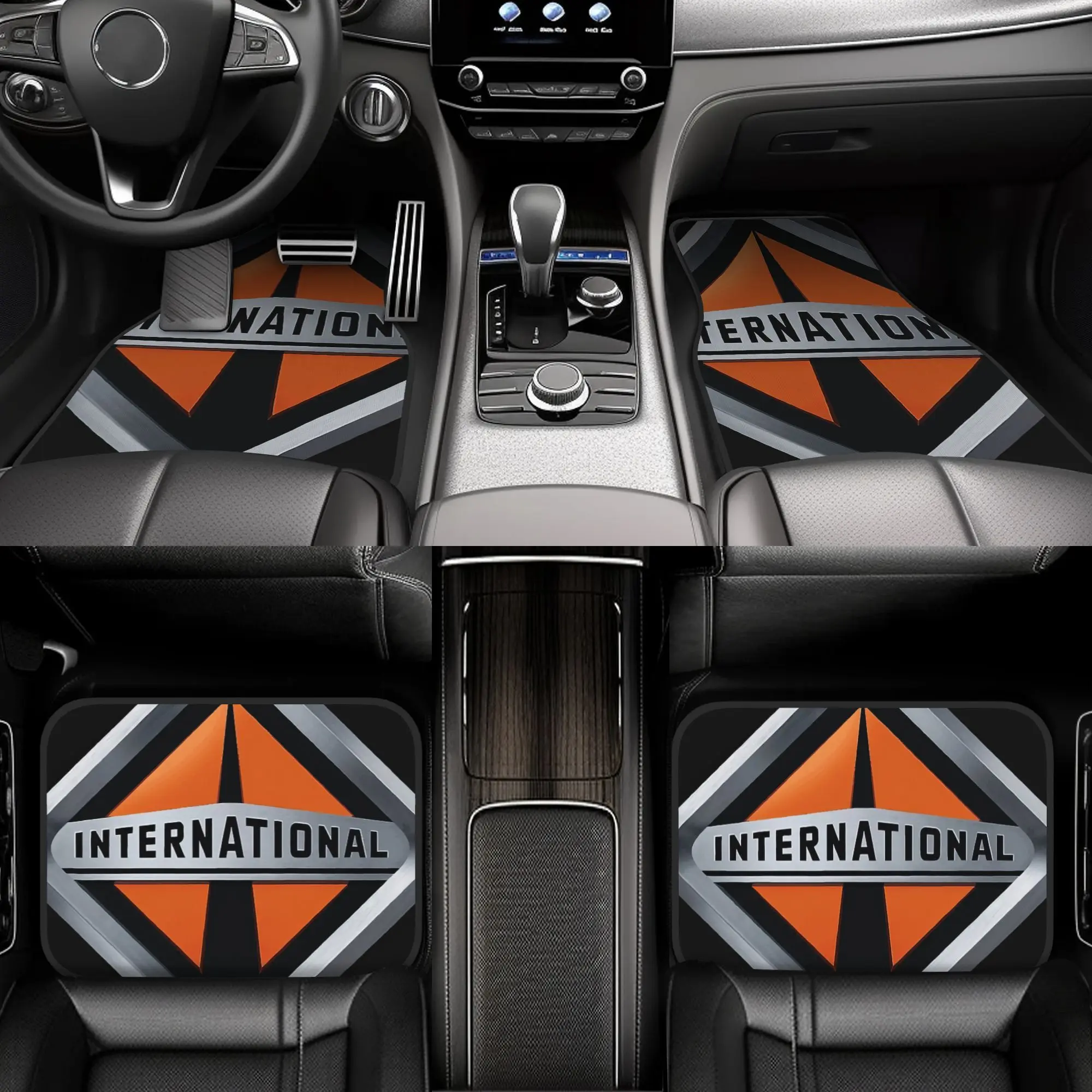 4pcs Amazing International Truck Letter Monogram Abstract For SCANIA Truck Bus Car Floor Mats, Durable Polyester Fiber, Fit For