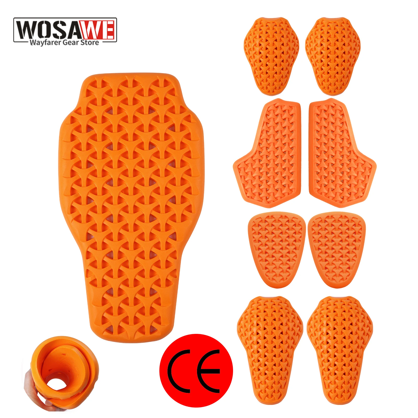 

Motorcycle CE Level 1/2 Armor Pads Set Back Shoulder Elbow Knee Protector Inserts Soft Honeycomb Motorcycle Protective Gear Pads