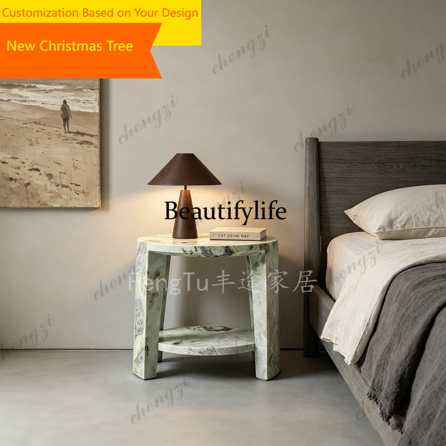 M07 Italian light luxury high-grade natural marble edge table living room side table designer bed corner table