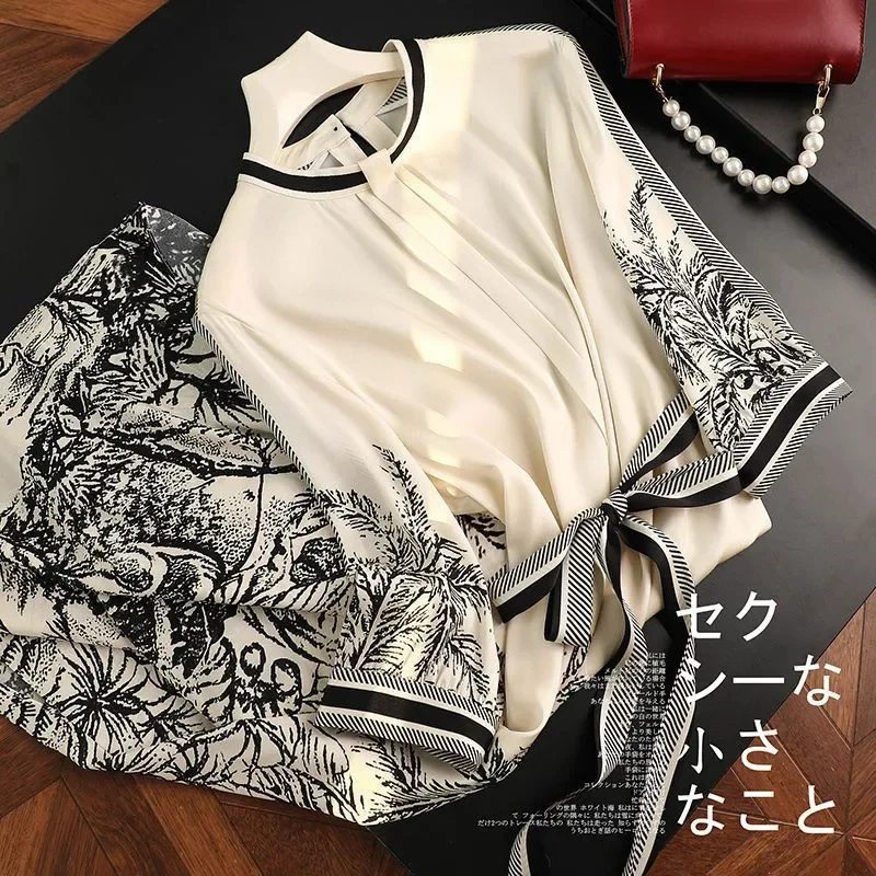 여성용 A라인 우아한 분위기의 부드러운 새틴 여름 드레스, 가벼운 럭셔리 파티 베스티도 Z006 빈티지 프린트 실크 미디 드레스