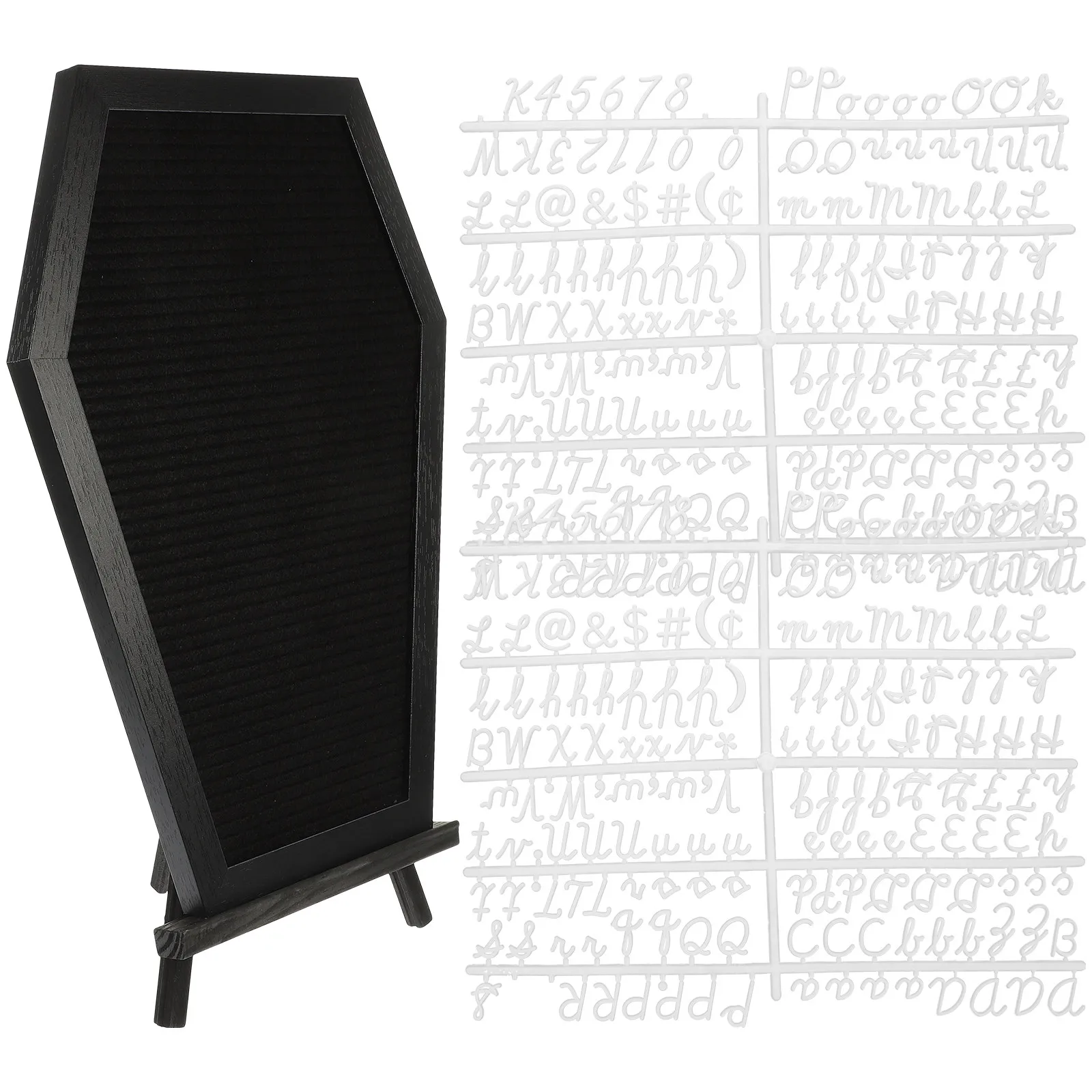 1Set Coffin Shaped Letter Board Sturdy Wooden Frame Desktop Easel Stand Reusable DIY Message Board Party Home Decor