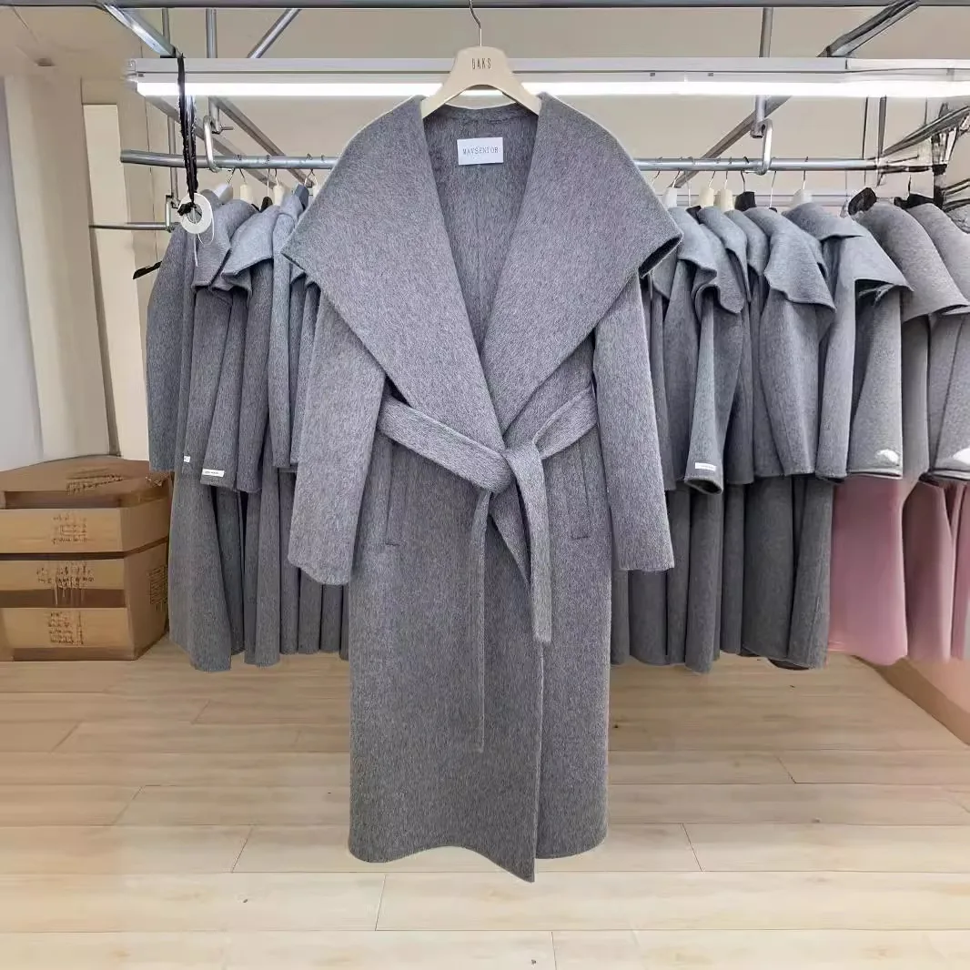 

24 Autumn and winter new large lapel collar long loose version alpaca wool double-sided cashmere woolen coat coat