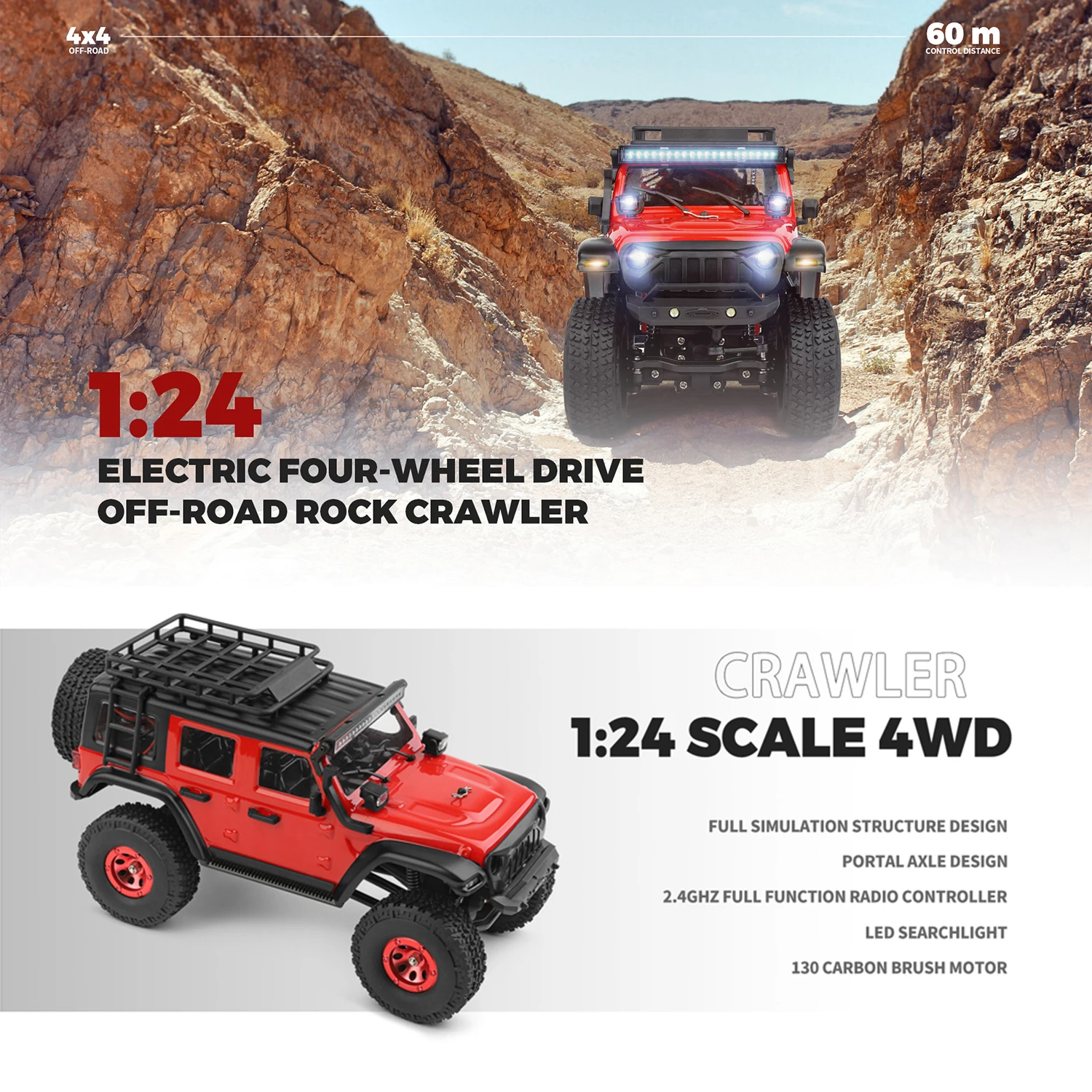 Wltoys 2428 RC Car 4WD Electric Remote Control Crawler 130 Carbon Brush Motor 3km/h Climbing Car Toys for Boys Adults