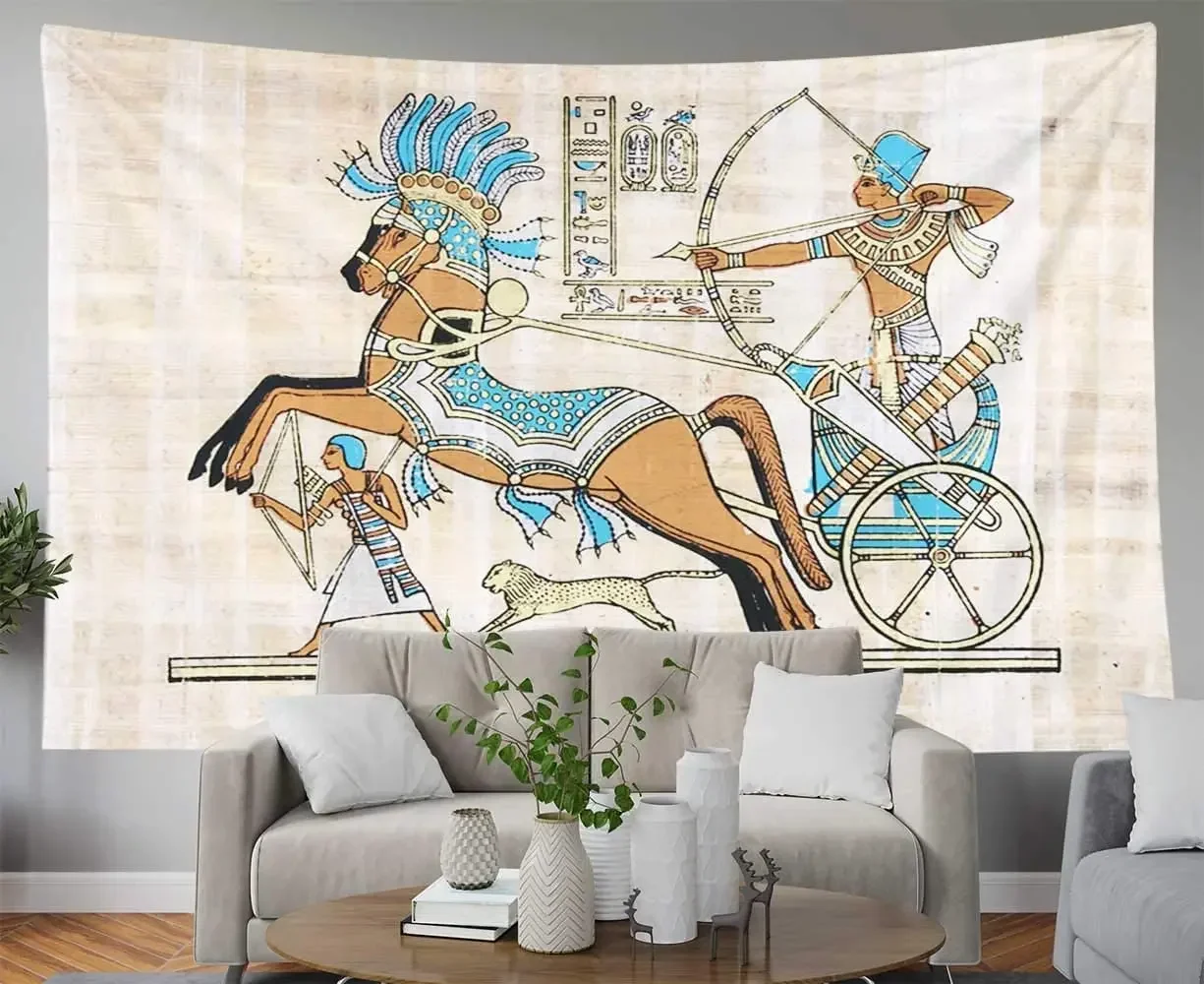 Musesh Art Ancient Egypt Papyrus War Scene with Seated in His Rameses Chariot Wall Tapestry