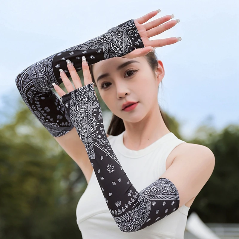 Printed Cycling Sunscreen Cashew Flower Ice Sleeve Arm Sleeves Arm Guard Ice Silk Covers Oversleeve UV Protection