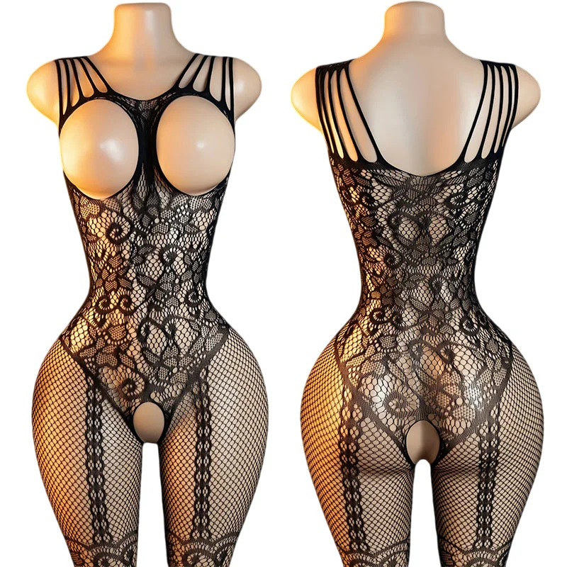 Adult Crotchless Lingerie Women Erotic Crossover Breastless Underwear Set Sexy Bodystocking BDSM Fishnet Bondage Set GamesToy