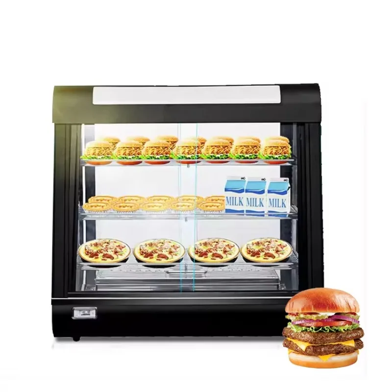 Commercial Electric Insulation Display Cabinet, Three-layer Glass Hot Food Display Hamburger and French Fry Insulation Machine