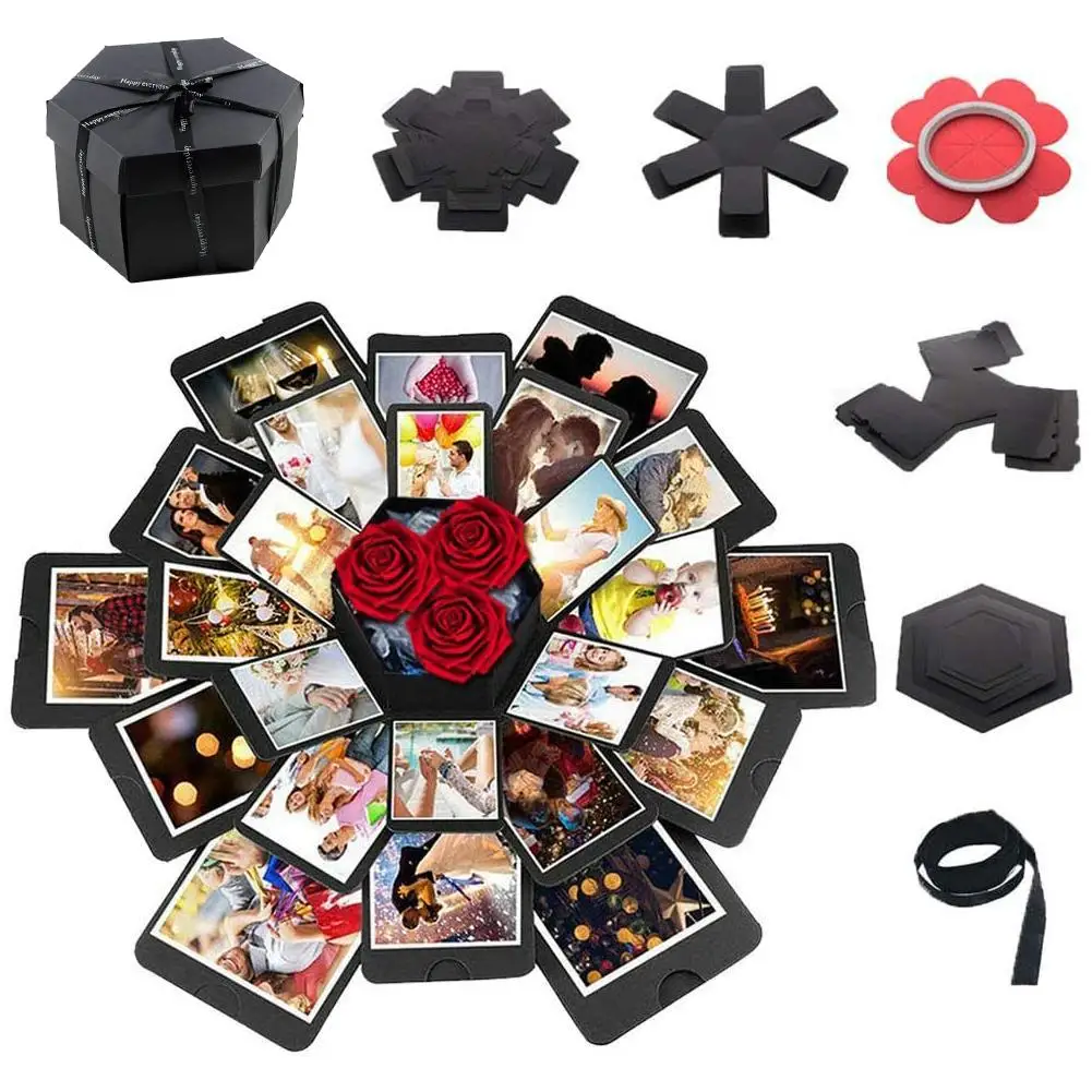 Hexagon Multi-layer Surprise Explosion Box Photo Album Scrapbook DIY Gift Box For Valentine Confession Wedding Birthday Party