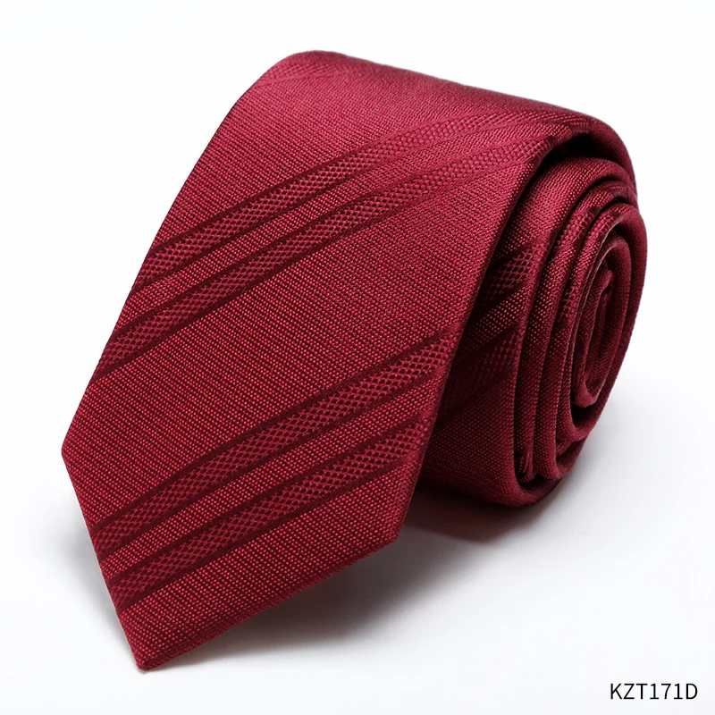 High Quality 100% Silk Wine Red Striped Pattern Men's Tie Fashionable Business Banquet Shirt Accessories Handmade Knotted Tie