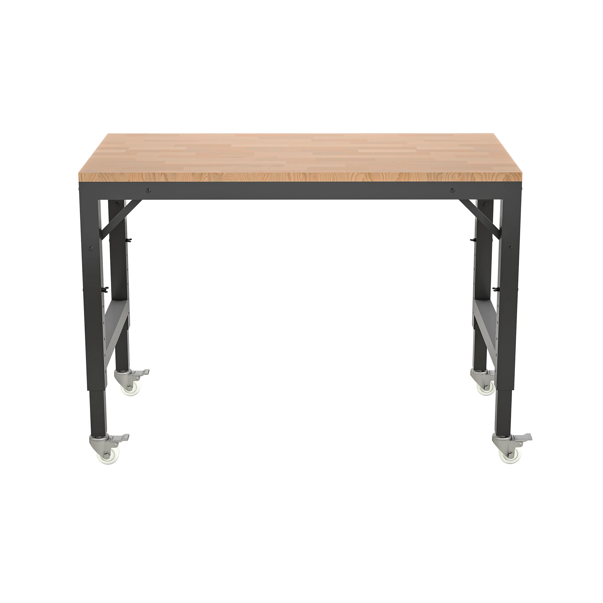 48" Heavy-Duty Adjustable Workbench for Garage, Rubber Wood Shop Table with Metal Wheels, Hardwood Work Benches over 2000 Lbs