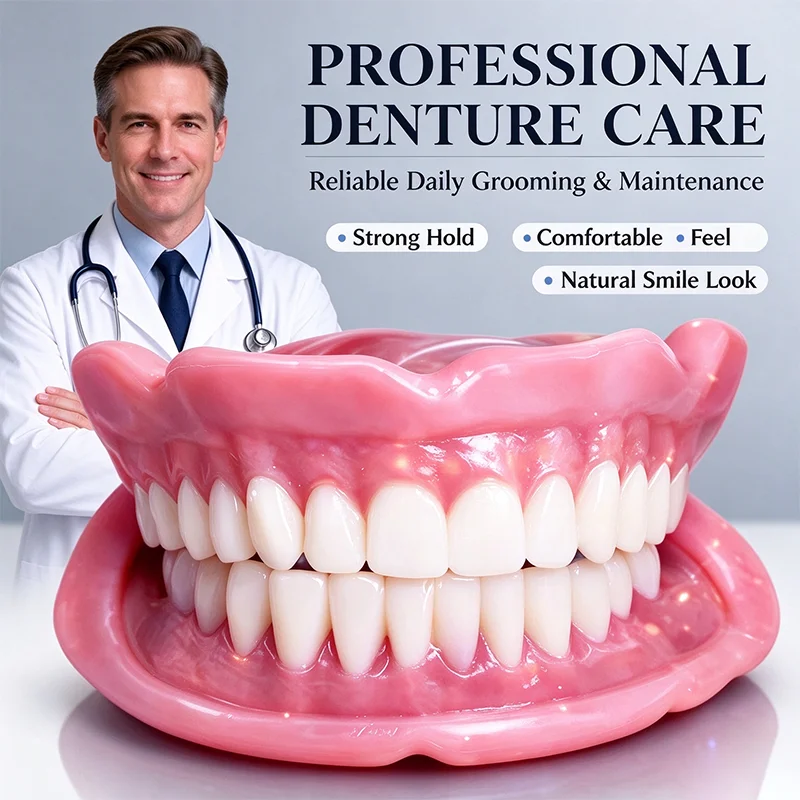 New Realistic Removable Silicone Denture Set, Hand-Made Comfort False Teeth, Natural Looking Smile Veneers for Elderly JJ4005