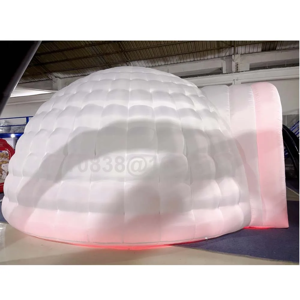 Oxford Inflatable Igloo Dome Tent With Led Lights White Air Party Booth Tent Garden Inflatable Nightclub With Bar For Wedding