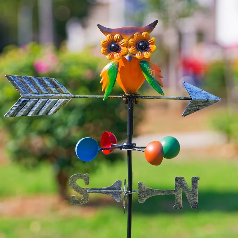 Cross-border European style painted owl weathervane flower insert outdoor courtyard garden decoration spot hot sale