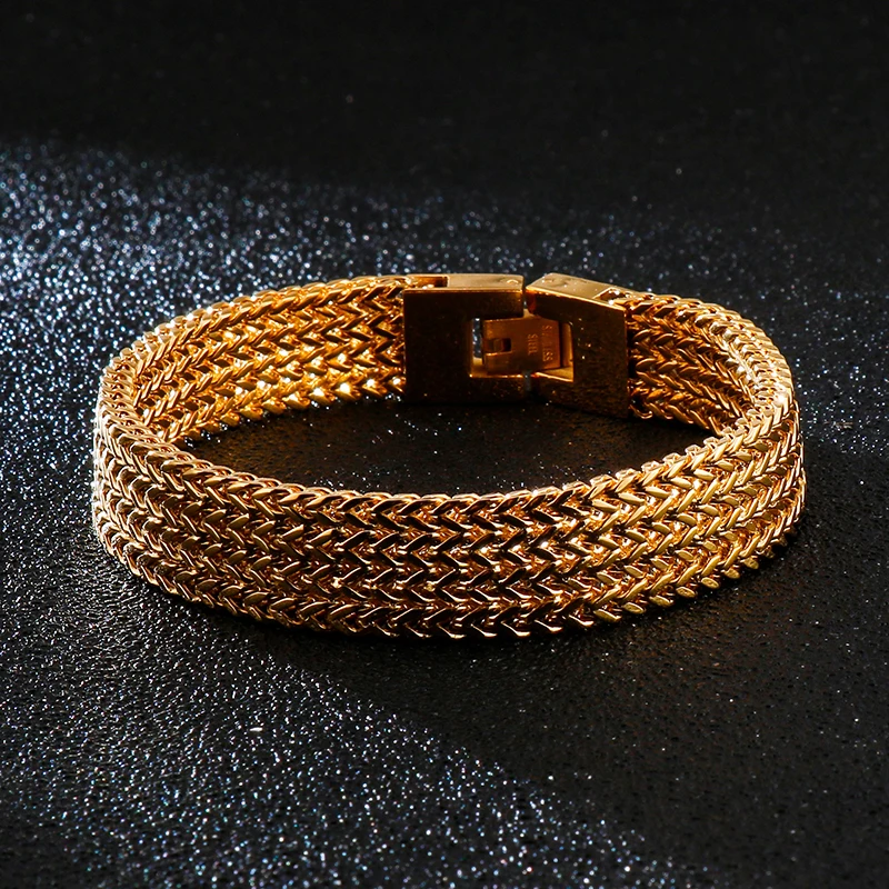 Fongten 13mm Mesh Chain Bracelet For Men Stainless Steel Watch Strap Chain Bracelet Bangle Hiphop Male Multiple Color Jewelry