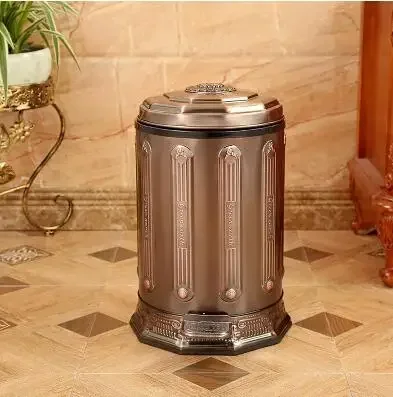 6L Stainless Steel Bronze Trash Can with Lid – Elegant Waste Bin for Home, Office, Kitchen, Bathroom