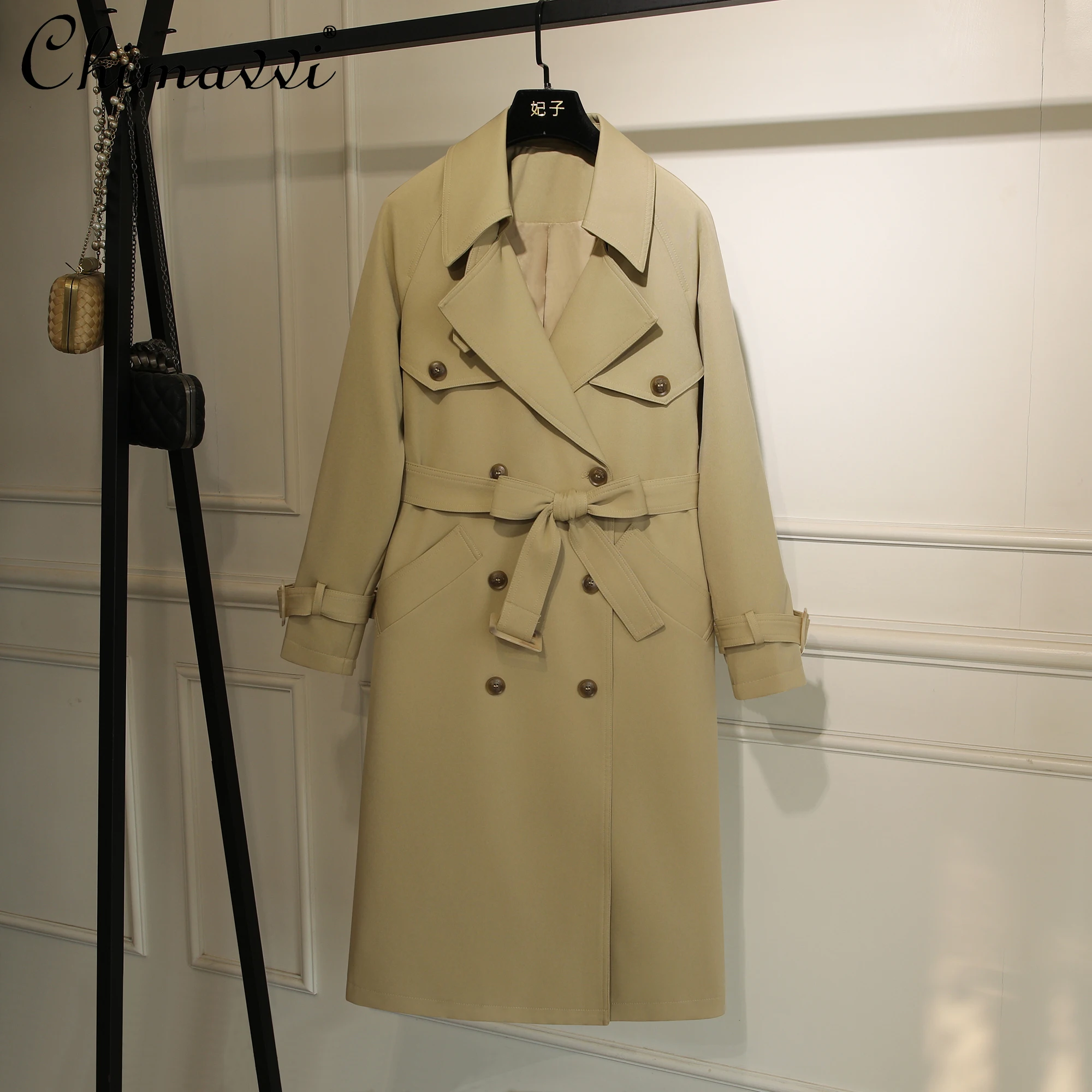 

High-end Fashion Temperament Trench Coat Women's Autumn New Long-sleeved Commuter Lace-up Medium and Long Women's Trench