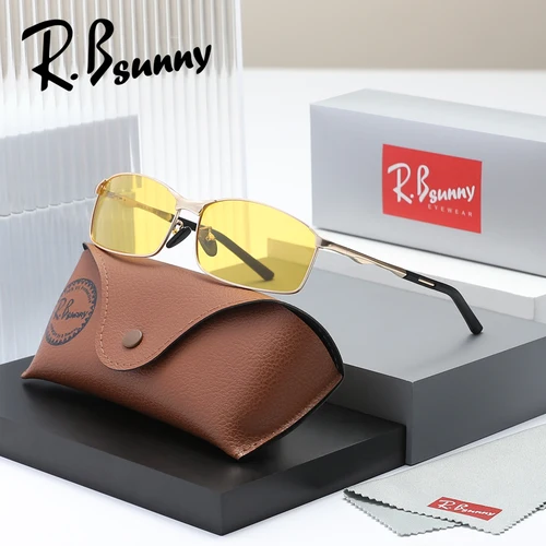 Imagen 2 del producto RBsunny gafas de sol de montura fina de aleación de moda para hombres y mujeres UV400 gafas de ciclismo rectangulares gafas polarizadas para deportes al aire libre