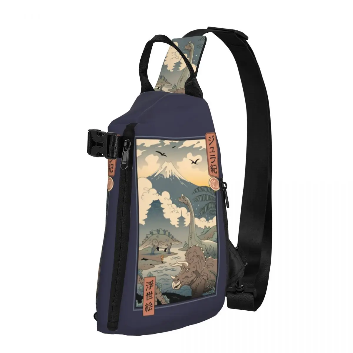 

Jurassic Ukiyo-e Shoulder Bags Japanese art Vintage Chest Bag Women Travel Fishing Sling Bag High School Print Small Bags