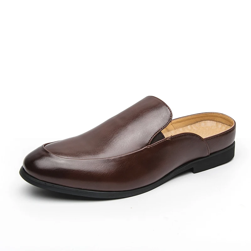 Summer Mules Men Closed Toe Half Slippers Slip On Flats Large Size 46 Leather Moccasins Backless Loafer Open-back Casual Shoes