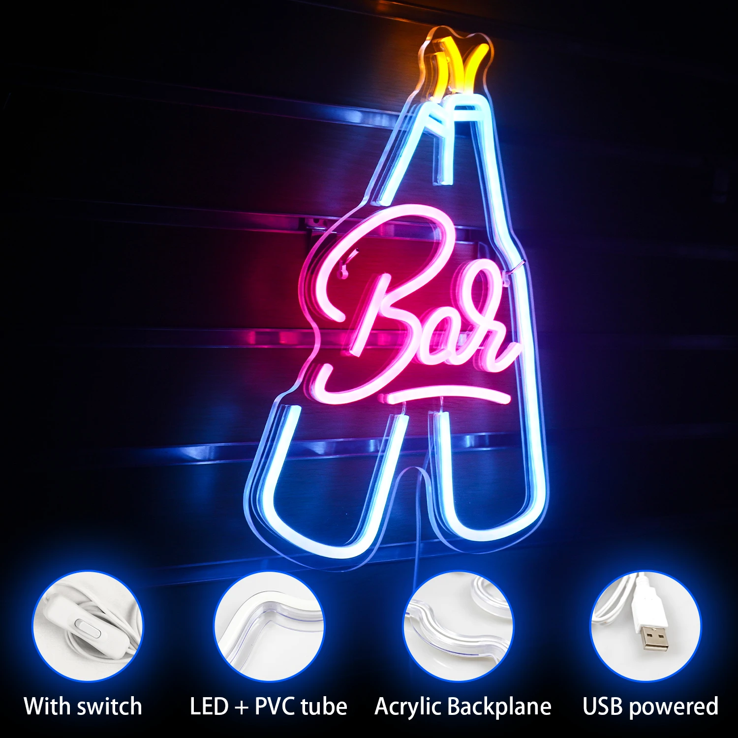 Bar Neon Sign Luzes LED, Casa, Festa, Pendurado, USB Art, Lâmpada de parede, Decoração Estética do Quarto, Acender Logotipo, Bar Acessórios